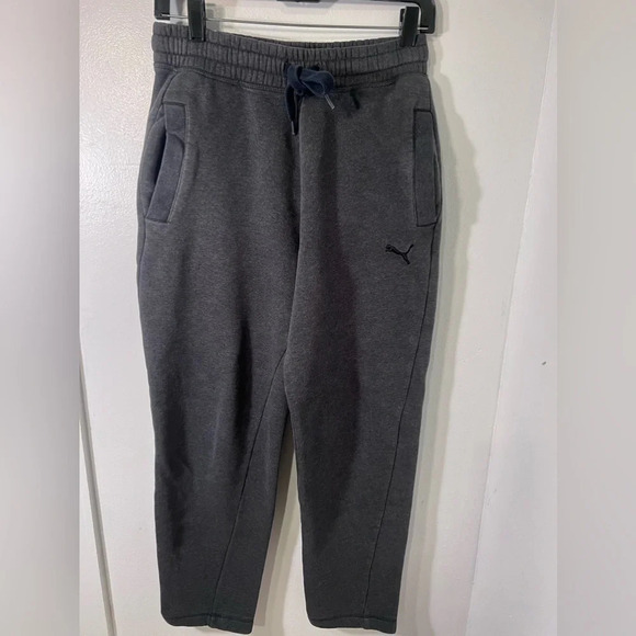 Puma,S, gray, fleece lined pocketed elastic waist drawstring sweat pant, logo - Picture 1 of 6